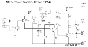 Here is the circuit diagram and working of 100w subwoofer amplifier circuit. 100w Power Amplifier Tip142 Tip147 Electronic Circuit