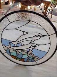 beveled dolphins large stained glass