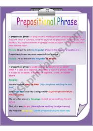 Below is an alphabetical listing of the most common prepositional phrases in the english language. Prepositional Phrase Esl Worksheet By Spanishguitar