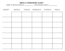 Weekly Homework Chart Template For High School Homework