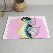 Seahorse Pink Stained Glass Pattern Rug