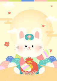 korean new year rabbit white background