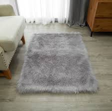 grey faux fur non skid fluffy floor rug
