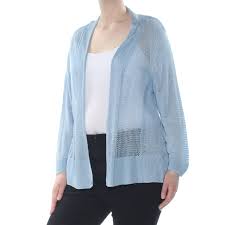 Shop Alfani Womens Light Blue Sheer Mixed Knit Cardigan Jacket Size Xxl Overstock 28429370