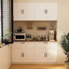 Fufu Gaga White Wooden 63 In Width Food Pantry Sideboard Pantry Cabinet With Wall Mounted Kitchen Cabinet Two Parts