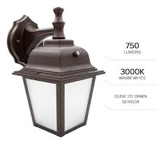Maima Led Porch Lantern Outdoor Wall Light Aged Bronze W Frosted Glass Dusk To Dawn Sensor Photocell Sensor 750 Lumens