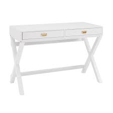 Equipped with two drawers and a shelf, it provides spacious space for you to store necessary supplies. Benjara 2 Drawer Wooden Writing Desk With Trestle Base White Bm144362 Benzara Com