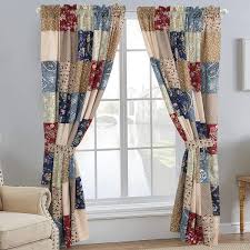 Cozy Line Home Fashions Sanders Fl Paisley Navy Blue Brown Red Patchwork Rod Pocket Window Curtain Panel Ds 2 Piece With Tie Backs