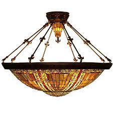 Large Tiffany Ceiling Lamp Stained
