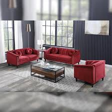 Jessica 3 Pieces Red Microfiber Living Room Set Modern Velvet Sofa Set Pillow F4901 3pcs