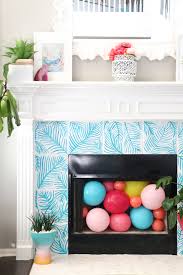 Painted Palm Leaf Tile Fireplace