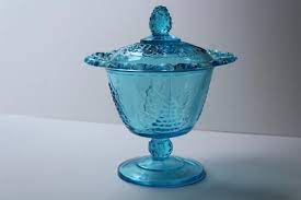 Vintage Blue Glass Candy Dish Open