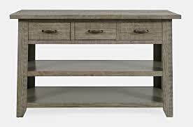 Jofran Telluride Rustic Distressed Acacia 50 Sofa Table With Drawers And Two Shelves Driftwood Grey