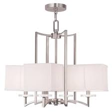 Livex Lighting Woodland 4 Light Brushed Nickel Chandelier With Hand Crafted Off White Fabric Hardback Shade