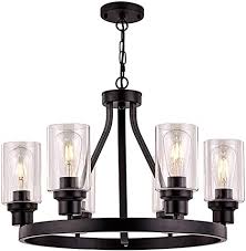 Chandeliers, bathroom lighting, pendants, ceiling lights Sivilynus Farmhouse Chandelier Lighting Round 6 Lights Black With Glass Shade Ceiling Hanging Vintage Rustic Light Fixture For Dining Room Living Room Foyer Porch Kitchen Island Amazon Com