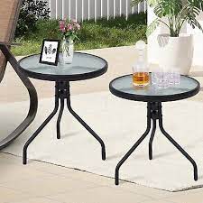 Outdoor Side Table Round Glass Top End