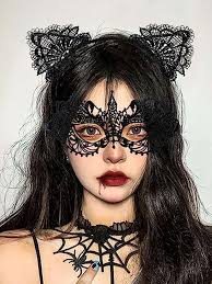 lace mask headband set with cat ears