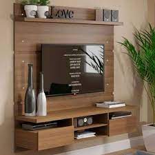 brown wooden designer tv wall unit for