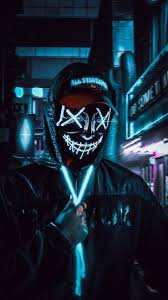hacker neon mask wallpaper