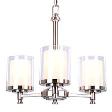 Hampton Bay Burbank 3 Light Brushed Nickel Chandelier With Dual Glass Shades 19704 000 The Home Depot