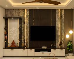 tv unit design with pooja room