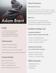 This cv sample lets you put down details of your professional time, training experience, as well as also give details of any reading sessions you may have been part of. Free Acting Resume Templates Adobe Spark