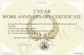 2 Year Work Anniversary Certificate