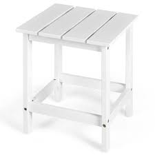 Costway Patio 15 Inch End Side Coffee Table Square Wooden Slat Garden Deck White
