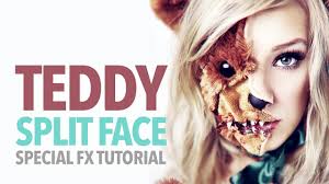 scary teddy bear split face halloween
