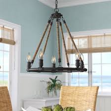 Beachcrest Home Mexico Beach 5 Light Candle Style Wagon Wheel Chandelier With Rope Accents Reviews Wayfair