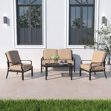 Casainc 4 Piece Metal Patio Conversation Deep Seating Set With 5 9 Inch Olefein Beige Cushions