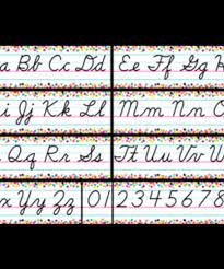 confetti cursive alphabet bulletin
