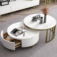 White Round Nesting Coffee Table With