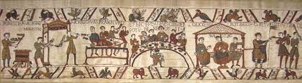 Er stellt in insgesamt 72 szenen mit 530 figuren die eroberung britanniens durch den normannenherzog. Wandteppich Bayeux Teppich Bankett Almerlin