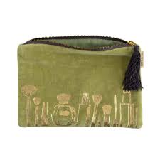 cosmetic bag velvet beauty essentials green