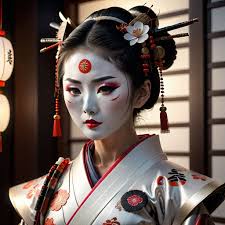 kabuki makeup with deep cleavege kimono