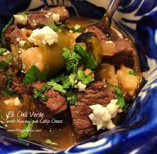 elk chili verde with hominy and cotija