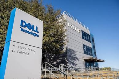 Dell Technologies headquarters celebrating record-breaking quarterly financial success., AI generated