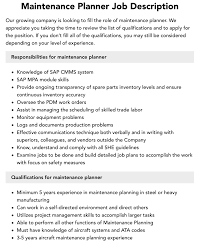 maintenance planner job description