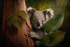 Petit Koala Jetant Un Coup D'œil Derrière Une Grande Feuille D'eucalyptus |  Photo Premium