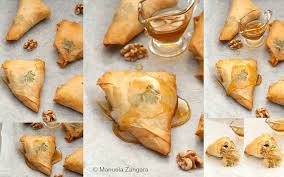 blue cheese pear and walnut triangles