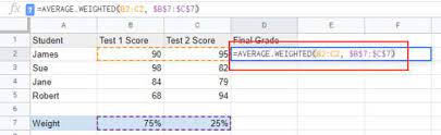 google sheets weighted average formula
