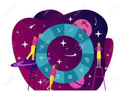 Small People Flat Astrology Illustration Natal Chart With Gradient