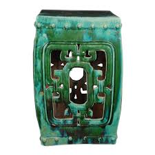 Green Glazed Ceramic Garden Stool At