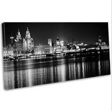 Mersey Panoramic Framed Art Picture B W