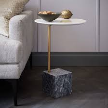 Cube C Side Table White Gray Marble