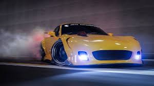 drift cars yellow mazda sports