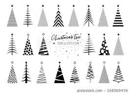 set clipart christmas tree in black