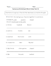 sentences worksheets simple sentences