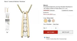 Macys Gold W Five Stone Diamond Journey Pendant 14k Yellow 1 Ct T W Necklace 50 Off Retail